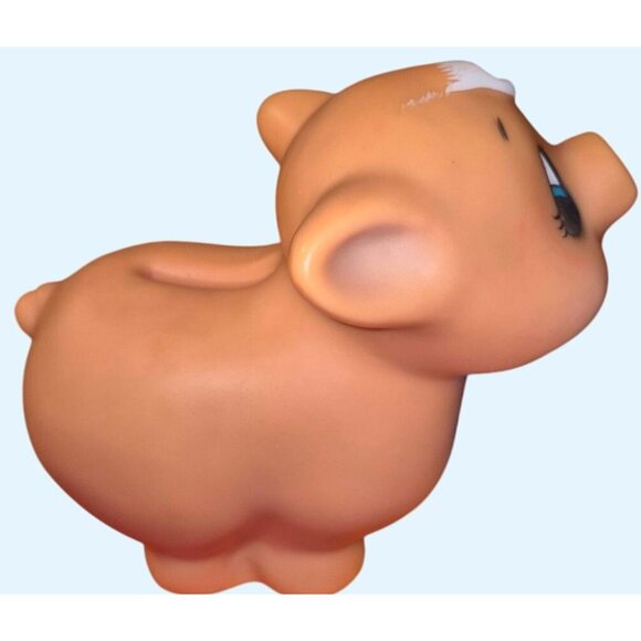 Vintage Russ Berrie Piggy Bank Collectible Rubber Toy With Blue Eyes & Safety Pi - Picture 3 of 7